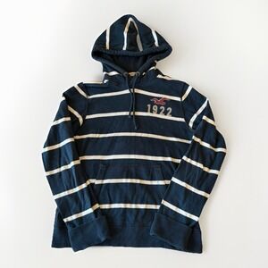 Hollister VTG Y2K Men's Navy & White Striped Hoodie Bird Logo Large Rare Cotton